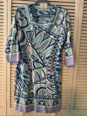 Barbara Gerwit Geometric Shift Dress in Teal, Royal Blue, & lavender colors sz L